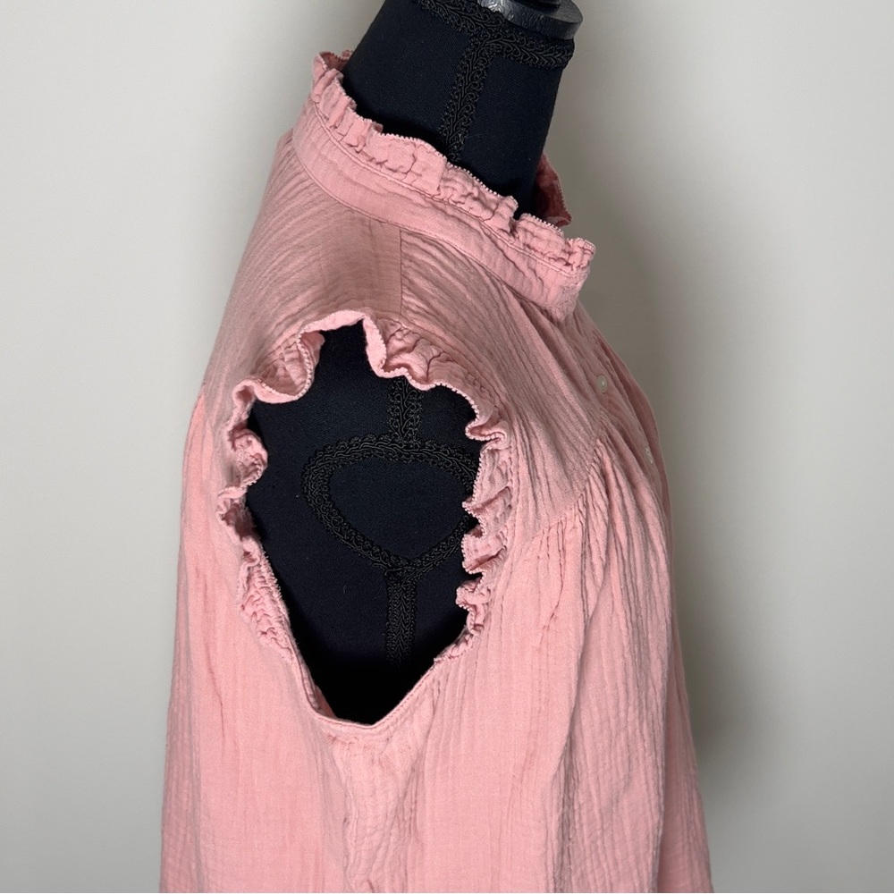 J. Crew Light Pink Ruffle Sleeveless Button Soft Cotton Blouse Medium Women’s - Picture 7 of 16